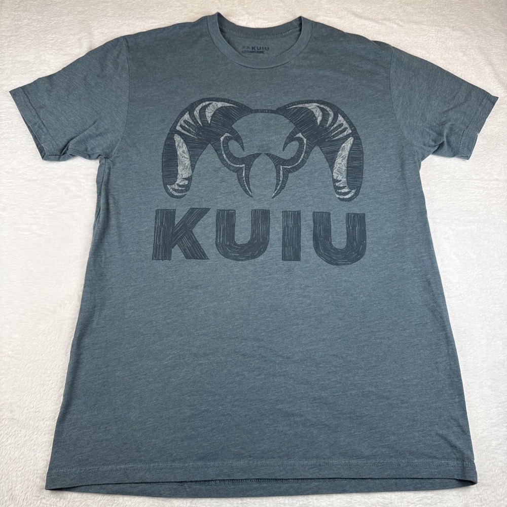 KUIU Shirt Mens Medium Gray Blue Ram Logo Ultralight Hunting Graphic Tee Outdoor